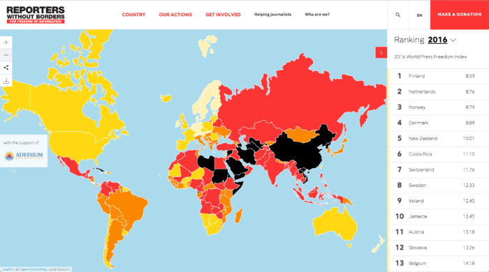 2016 World Press Freedom Index